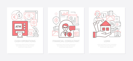 Financial operations - modern line design style banners set