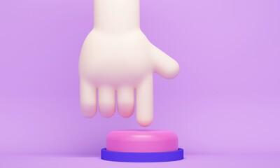 Hand presses a big button. 3d rendering