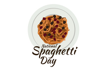 National Spaghetti day. Hand lettering design for Spaghetti day. Vector illustration for National holiday. Suitable for greeting card, poster and banner. 