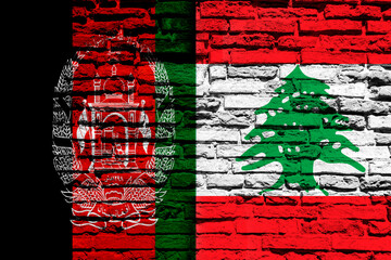 Background with flag of Lebanon and Afghanistan on a brick wall
