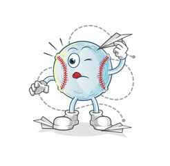 baseball with paper plane character. cartoon mascot vector