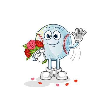 baseball with bouquet mascot. cartoon vector