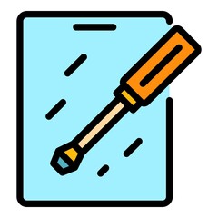 Repair tablet icon. Outline repair tablet vector icon color flat isolated