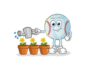 baseball watering the flowers mascot. cartoon vector