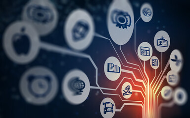 Obraz premium Education and School Concepts Over Futuristic Electronic Circuit