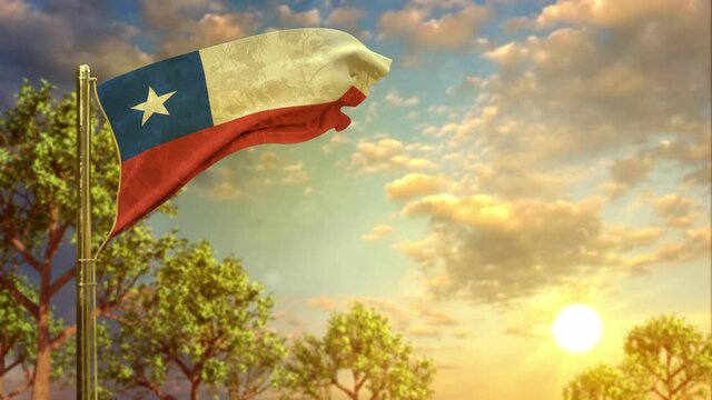 waving flag of Chile at sundown for national holiday