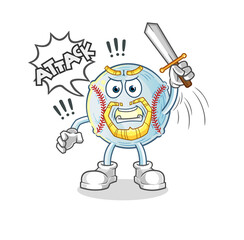 baseball knights attack with sword. cartoon mascot vector
