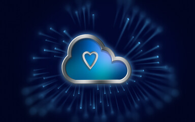 Heart Shape Icon in Metallic Cloud Representing Wireless Technology
