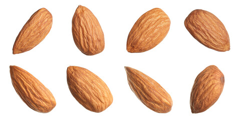 Set with tasty almonds on white background. Banner design