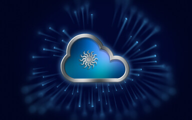 Sun Icon in Metallic Cloud Representing Wireless Technology