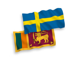 National vector fabric wave flags of Sweden and Sri Lanka isolated on white background. 1 to 2 proportion.
