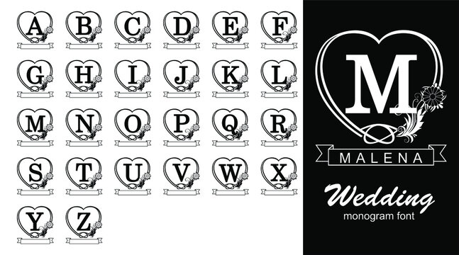 love Monogram initial Alphabet Letters Vector Font A to Z 