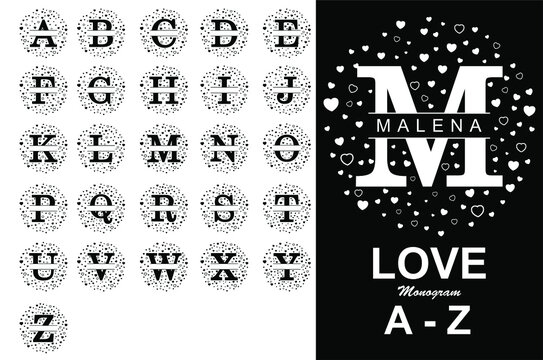 love Monogram initial split Alphabet Letters Vector Font A to Z 