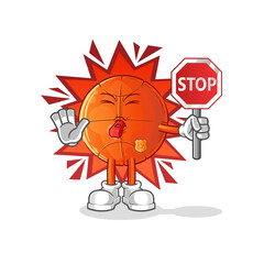 basketball holding stop sign. cartoon mascot vector