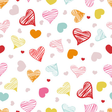 Colorful hearts valentine day background seamless children textile design pattern