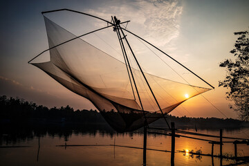 Sunset over Chinese Fishing Nets, Kerala, India