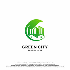 Premium Green City with Real Estate Leaf Logo Design.