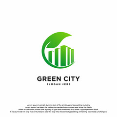 Real Estate with Green City Leaf Logo Design.