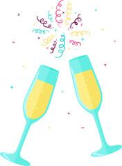 Glasses of wine with fireworks vector illustration isolated on white background