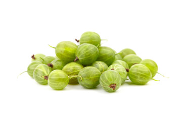 Gooseberry isolated on white background. Heap of green berries. Fresh gooseberry
