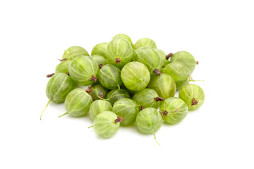 Gooseberry isolated on white background. Heap of green berries. Fresh gooseberry