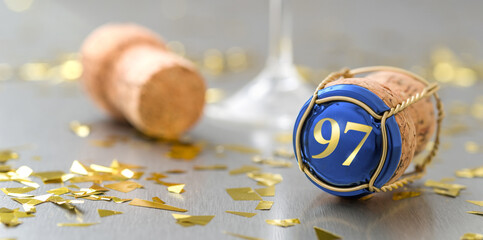Champagne cap with the Number 97 - obrazy, fototapety, plakaty