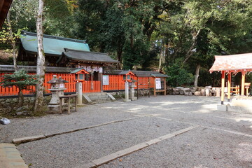 Ichitani-munakata-jinnjya Shrine at the entrance to Monkey Park at Arashiyama in Kyoto City in Japan 日本の京都市嵐山のモンキーパーク入り口にある 櫟谷宗像神社