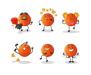 Naklejka premium basketball comedy set character. cartoon mascot vector