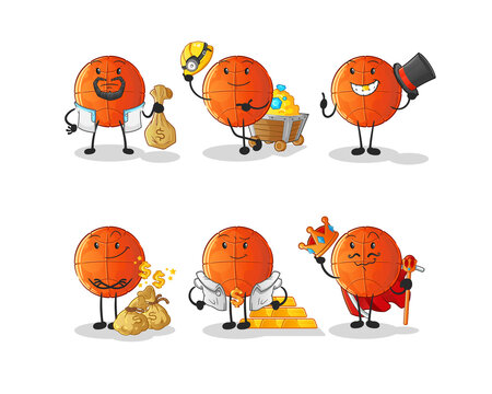basketball rich group character. cartoon mascot vector