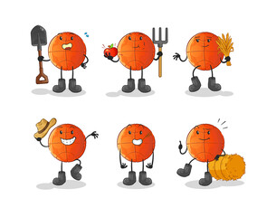basketball farmer group character. cartoon mascot vector