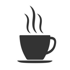 simple flat black steaming coffee or tea cup icon, vector illustration