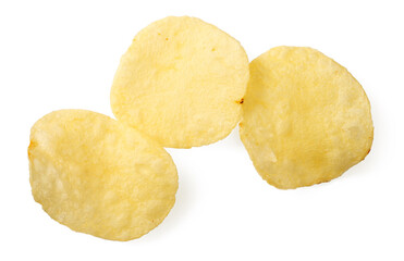 Potato chips isolated on white background, top view