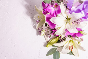 A beautiful bouquet of fresh flowers on a white background