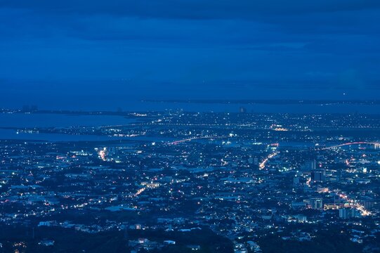 Sunset and night city panoramic view of Cebu, Philippines 