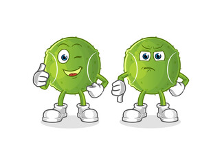 tennis ball thumbs up and thumbs down. cartoon mascot vector