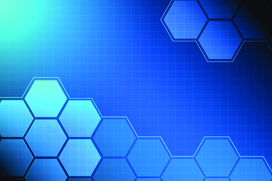 Blue Abstract Hexagonal Background With Concept Blue Print . Grid Style With Honey Comb Concept. Medical And Business Template For Presentation.  