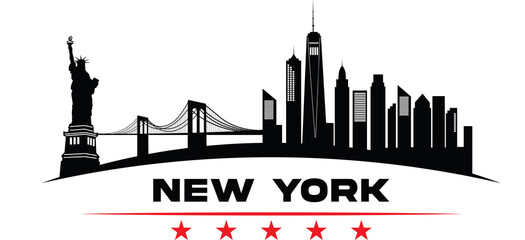 new york skyline and usa flag