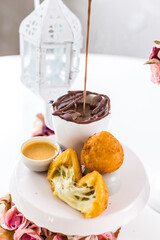 Delicious Sweet Bakery Patisserie Food Menu Gourmet Meal Dessert Chocolate Strawberry Lemon Flour Cake Pie Piece Chicken Fry Cheese Pizza Bread Still Product Carnival Mardi Gras Theme