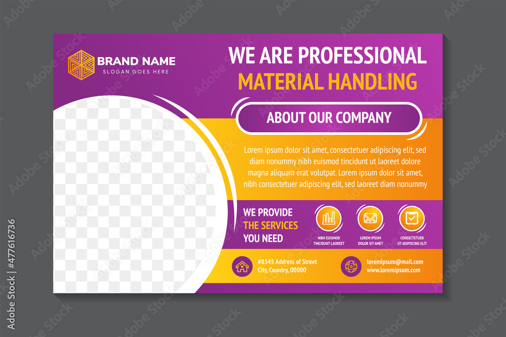 Wall mural professional material handling banner. abstract geometric flyer template design use horizontal layou