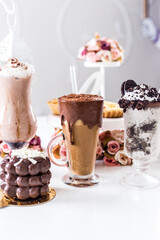 Delicious Sweet Bakery Patisserie Food Menu Gourmet Meal Dessert Chocolate Strawberry Lemon Flour Cake Pie Piece Chicken Fry Cheese Pizza Bread Still Product Carnival Mardi Gras Theme