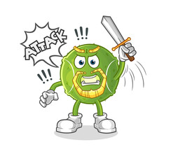 tennis ball knights attack with sword. cartoon mascot vector