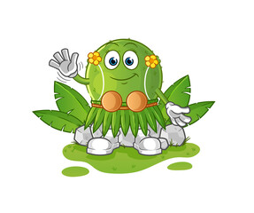 tennis ball hawaiian waving character. cartoon mascot vector