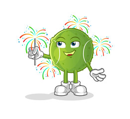 tennis ball with fireworks mascot. cartoon vector