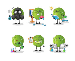 tennis ball scientist group character. cartoon mascot vector