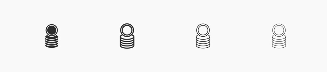 Stack of coins in flat style. Black lines with editable stroke. Vector