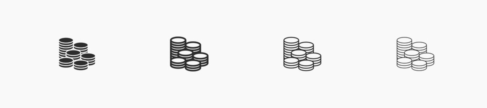 A lot of money flat illustration vector. A big stack of coins for business and salary. Passive income linear black icon with editable stroke. A lot of money vector design element