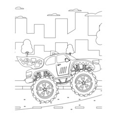 Monster truck vector illustration kids activity coloring pages © Litonmiya
