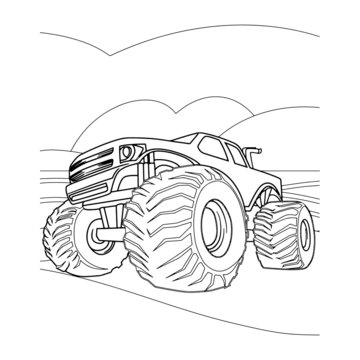 Monster Truck Vector Illustration Kids Activity Coloring Pages