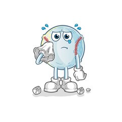 baseball cry with a tissue. cartoon mascot vector