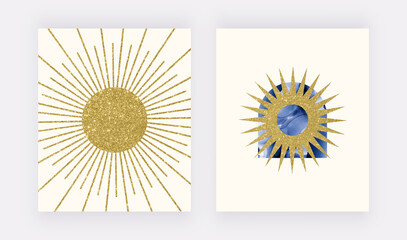 Boho sun wall art prints with blue shapes